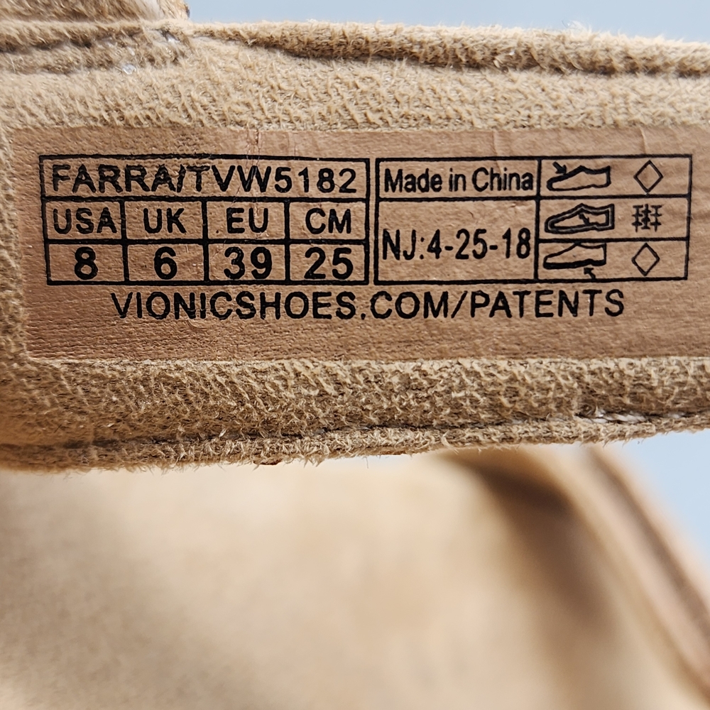 Vionic Farra Tan Cork Sandals Sz 8 Gold Details Ankle Strap Comfort Boho - Picture 8 of 11